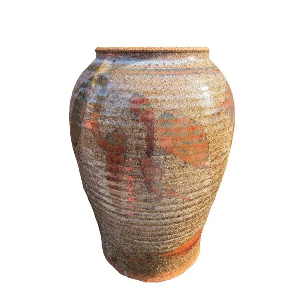 VTG Hand-crafted Napa Speckled Glaze Stoneware Floral Studio Pottery Vase Nutral